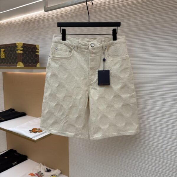 LOUIS VUITTON 字母凹凸棋格提花珠扣牛仔短褲(LMDDMH)