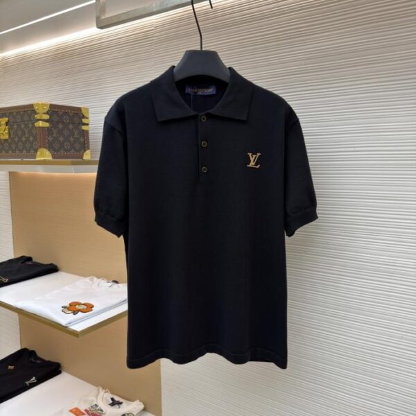 LOUIS VUITTON 字母皮牌標識針織短袖POLO衫(B4X5FZ)