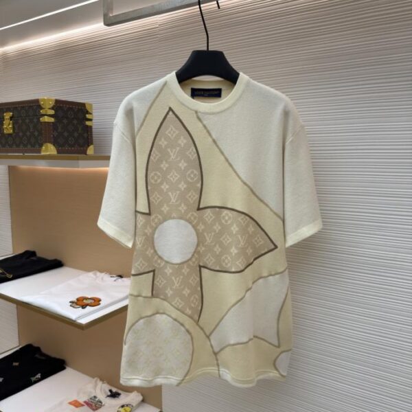 LOUIS VUITTON 字母花卉提花拼色針織短袖(GFEYLT)