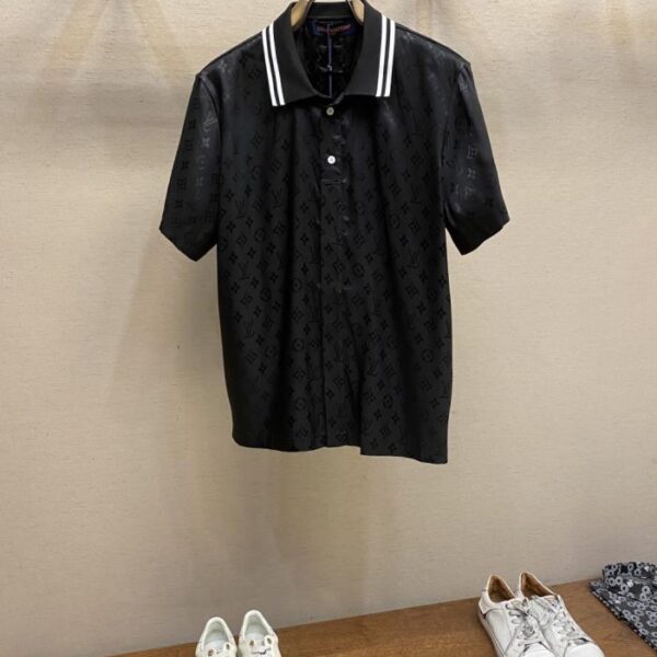 LV MONOGRAM 黑武士波紋提花桑蠶絲短袖Polo領襯衫(C6QZBH)