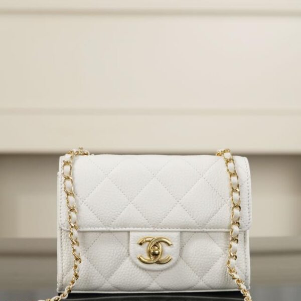 Chanel mini CF 口蓋包 荔枝牛 白金 (L2O8GW)