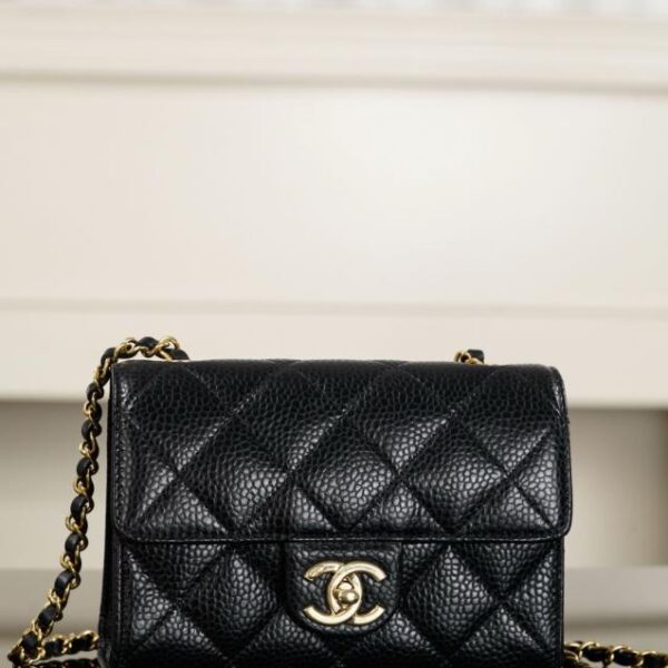 Chanel mini CF 口蓋包 荔枝牛 黑金 (UXLB01)
